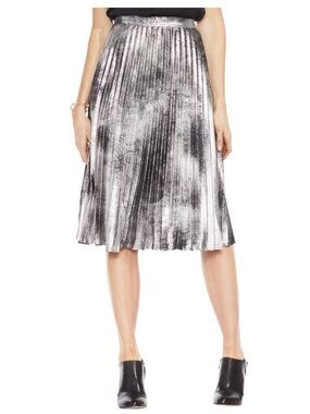 Vince Camuto Metallic Silver Pleated Midi Skirt